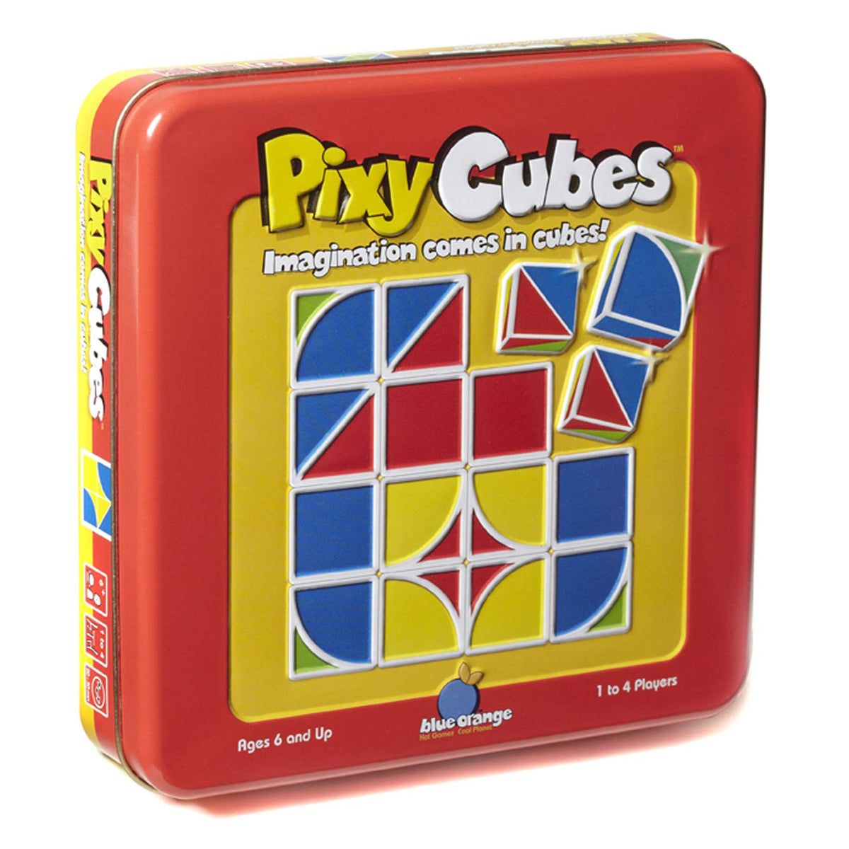 Blue Orange Pixy Cubes pattern design game with colorful cubes boosts spatial thinking.