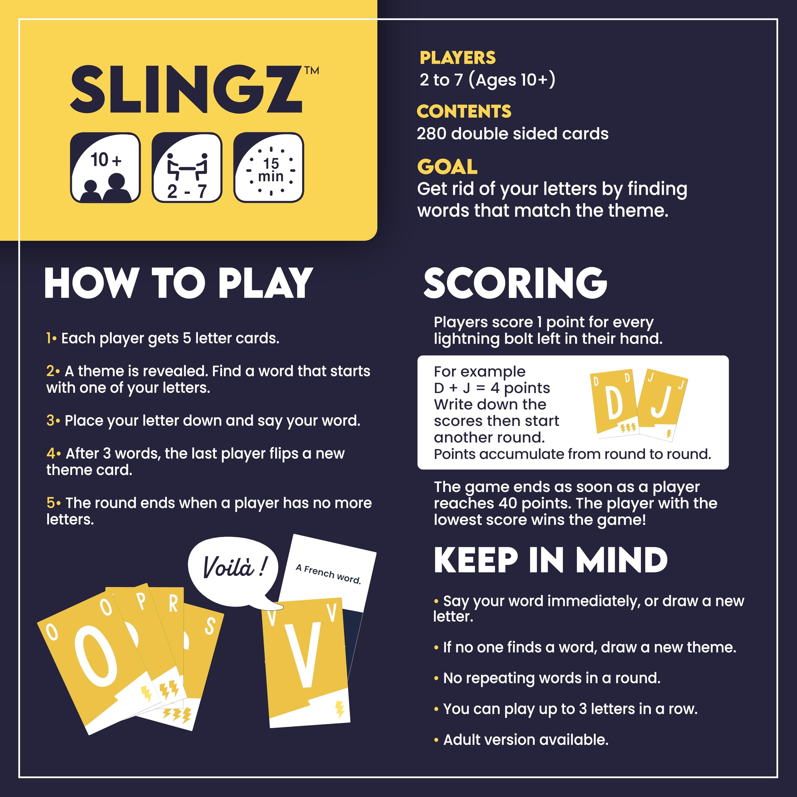 Blue Orange Slingz doublesided-cards simplify setup and theme switching