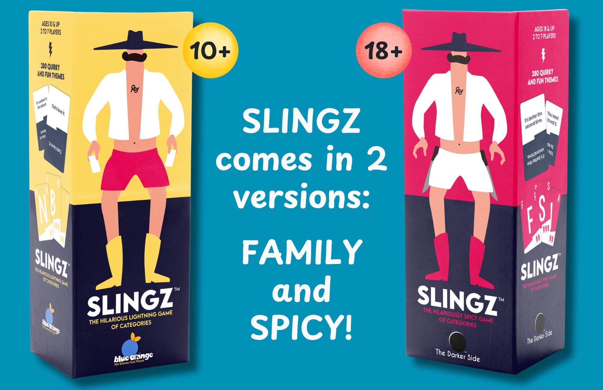 Blue Orange Slingz game night table scene with friends.