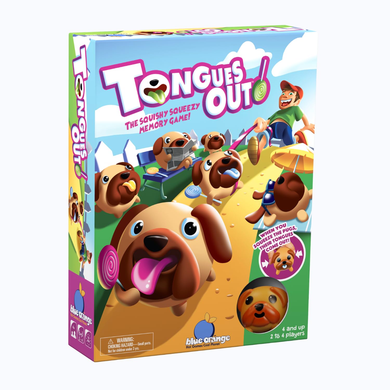 Blue Orange Tongues Out! packaging with bright colors and kid-friendly design, great for gifting.
