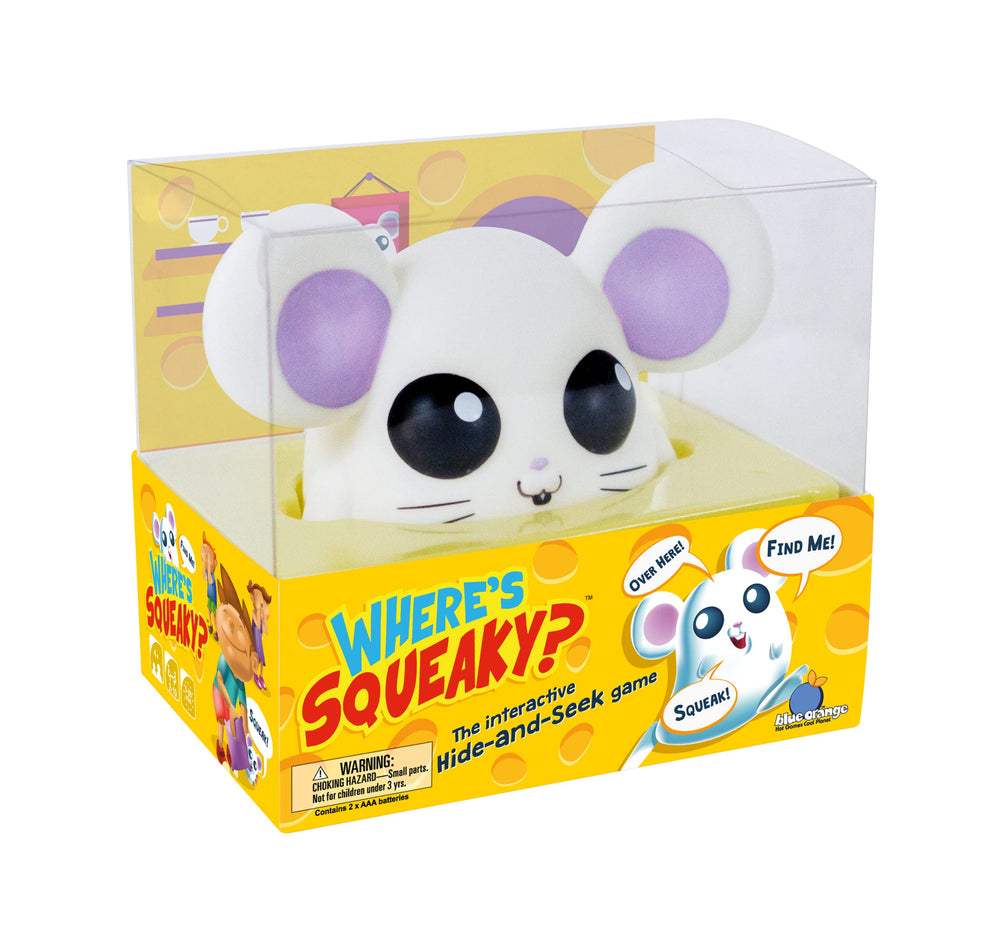 Blue Orange Where’s Squeaky mouse hide stage – promotes group play and listening