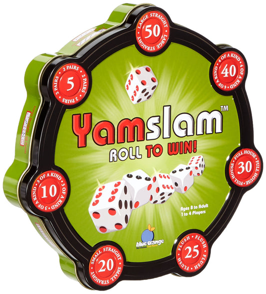 Blue Orange Yamslam dice roll showcasing quick strategy and family fun