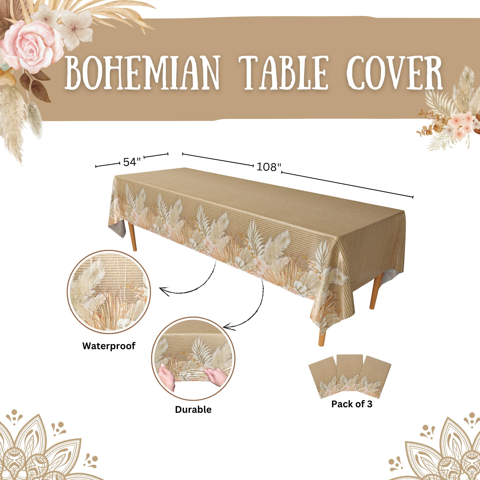 Blue Orchards Bohemian table cover pack of 3 ideal for quick setup