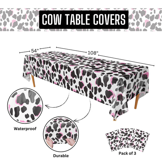 Blue Orchards cow print table cover pack of 3 adds festive farm charm to celebrations
