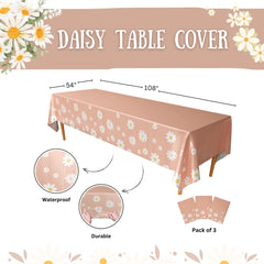 Blue Orchards Daisy Table Cover close-up shows durable fabric and vibrant daisies.