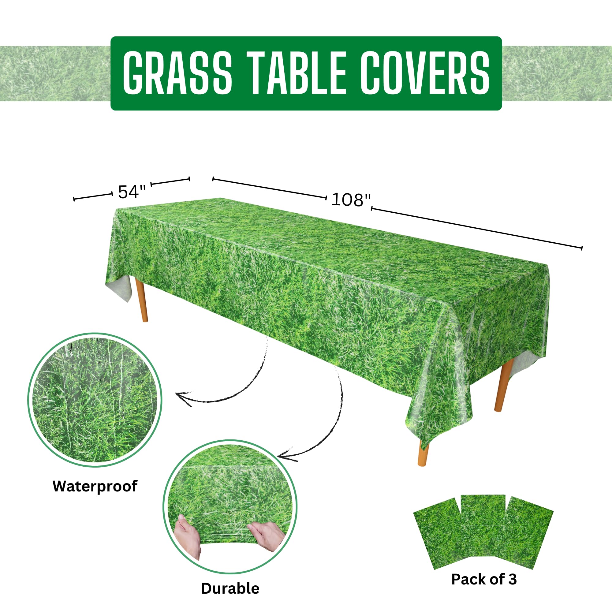 Blue Orchards Grass Table Covers displayed on a table showing 3D-printed grass design