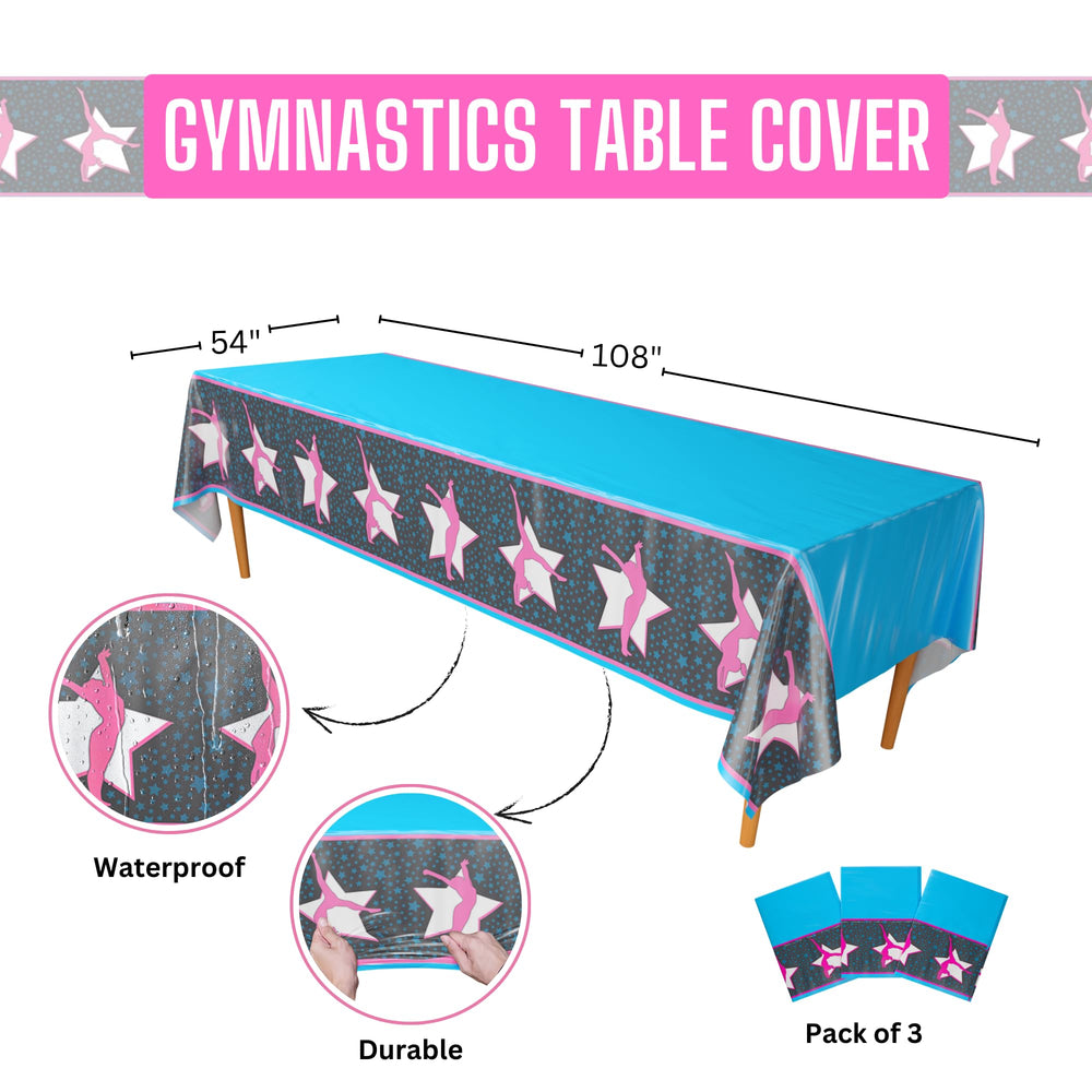 Blue Orchards gymnastics table covers on a party-scene, easy cleanup after celebration