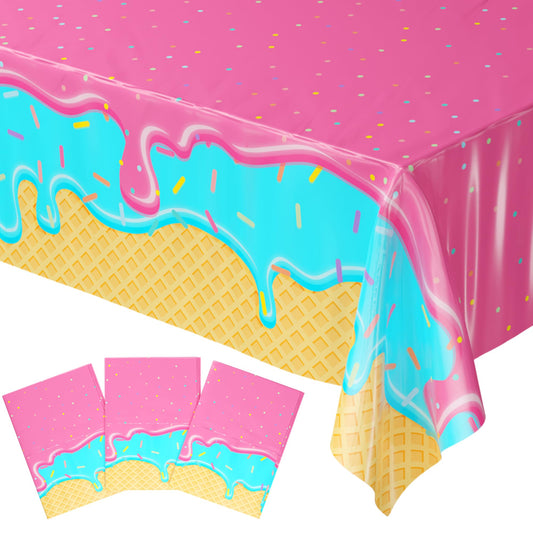 Blue Orchards Ice Cream Table Cover on a party table, easy cleanup after dessert.