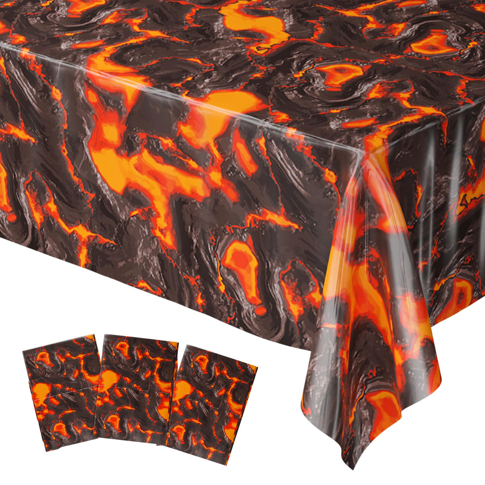 Blue Orchards lava table covers show a vivid 108x54 inch pattern for party tables