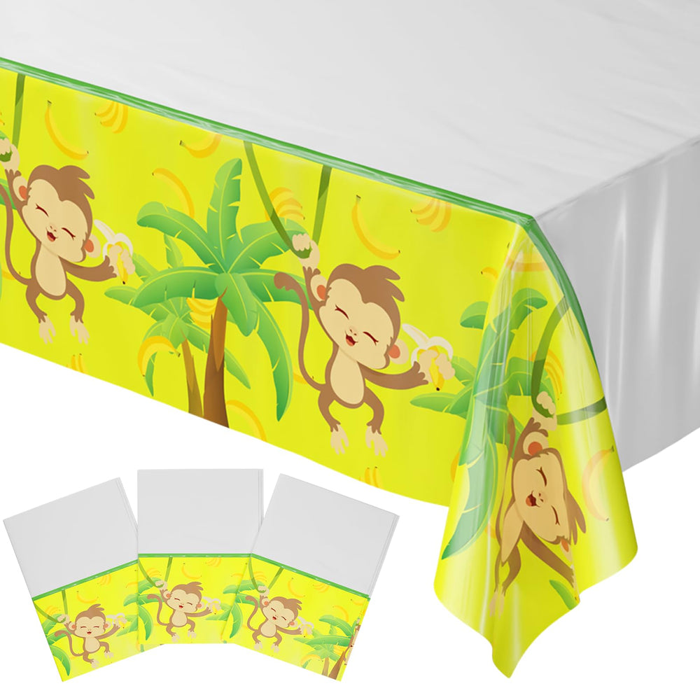 Blue Orchards Monkey Tablecover with jungle design for kids' birthday parties.