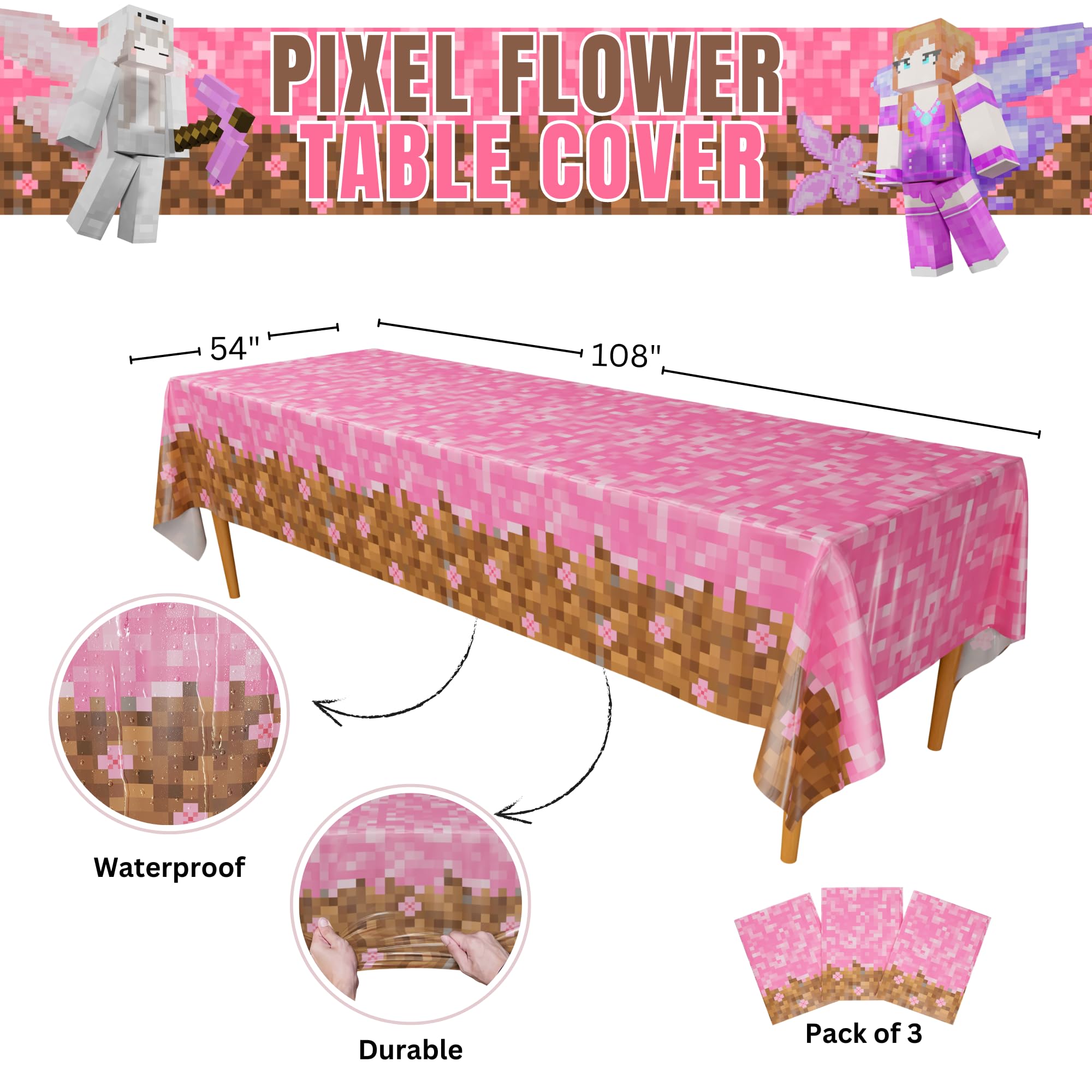 Blue Orchards Pixel Miner Flower theme decoration creates a coordinated party backdrop for girls' events.