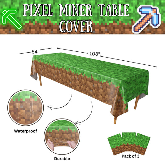 Blue Orchards Pixel Miner table cover in a party scene showing vibrant protection for mess-prone events