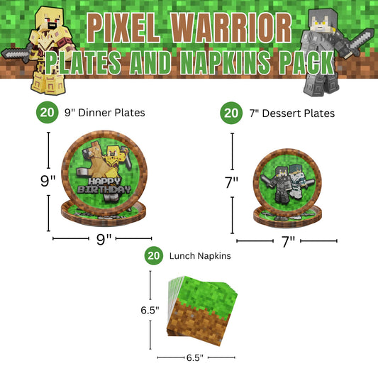 Blue Orchards Pixel Warrior dessert plates with bold colors spark kid-friendly celebrations.