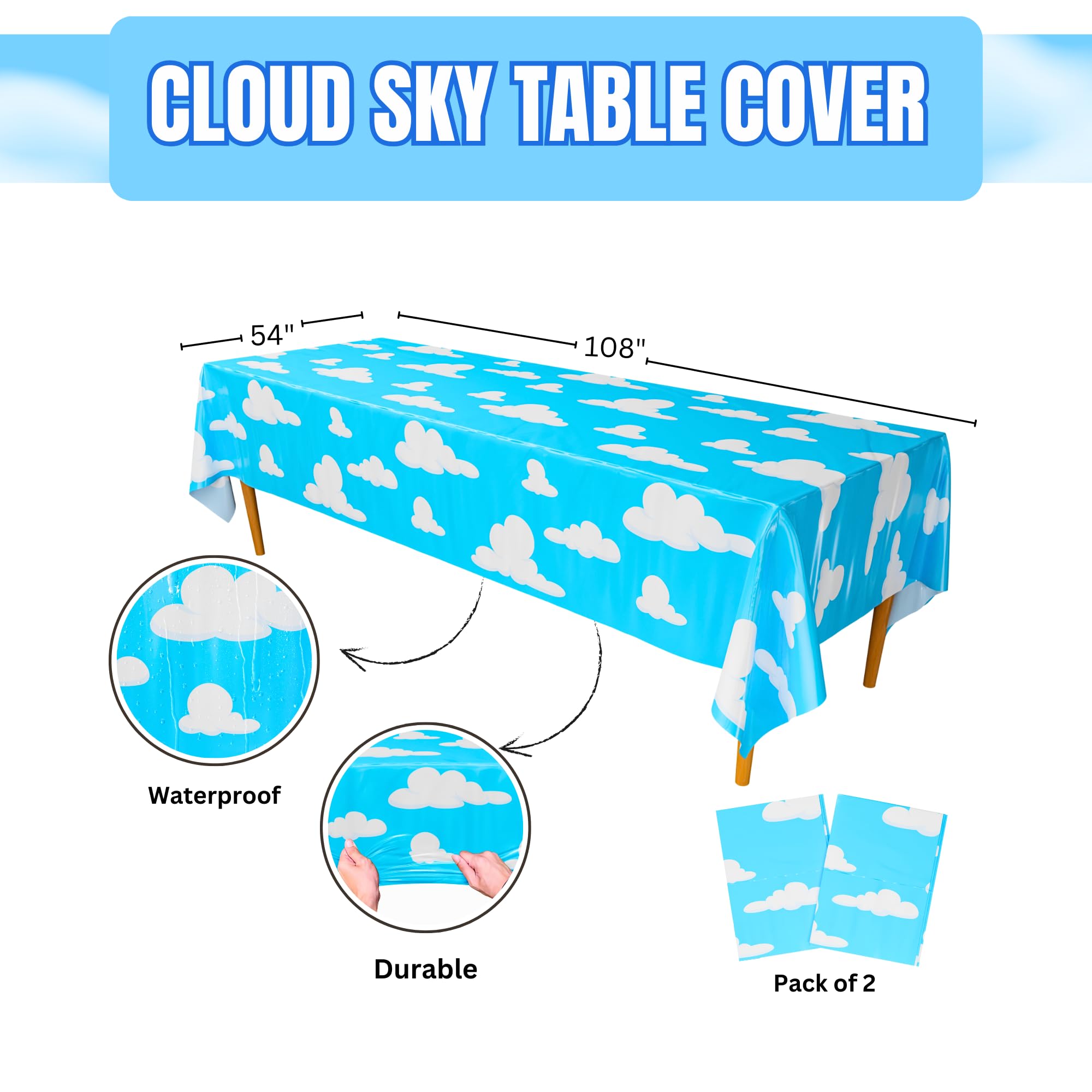Blue Orchards Sky tablecover laid on a table to create an airy backdrop for birthday celebrations