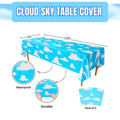 Blue Orchards Sky tablecover laid on a table to create an airy backdrop for birthday celebrations
