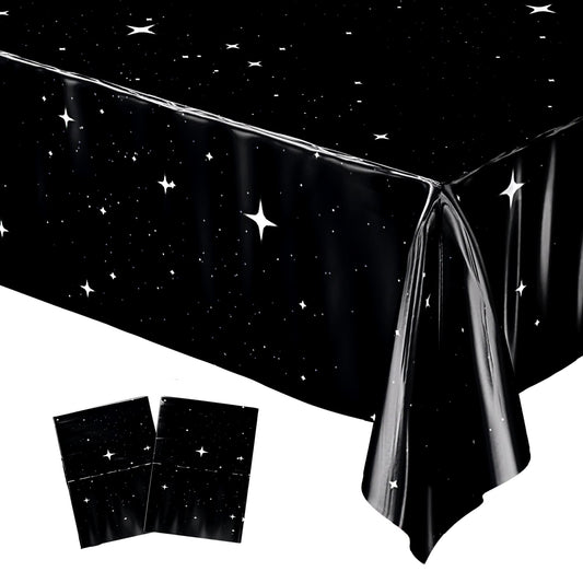 Blue Orchards Space Party Tablecovers with starry space design for quick, festive table decoration.