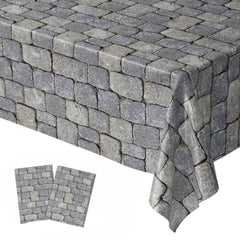 Blue Orchards Stone Wall table cover with cobblestone motif for medieval parties