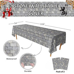 Blue Orchards Stone Wall table cover adds castle vibes for knight-themed events