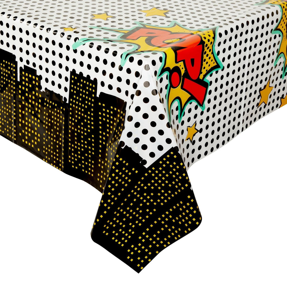 Blue Panda boy's birthday party tablecloth enhances party decor and cleanup ease.