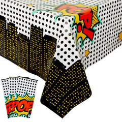 Blue Panda cartoon-themed tablecloth provides surface protection for arts and crafts tables.