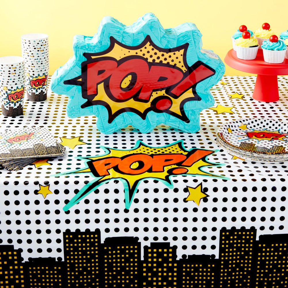 Blue Panda dessert-station tablecloth creates a themed display while keeping snacks tidy.