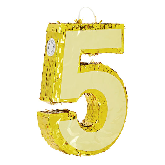 BLUE PANDA Gold Foil Number 5 Pinata with top opening for easy filling
