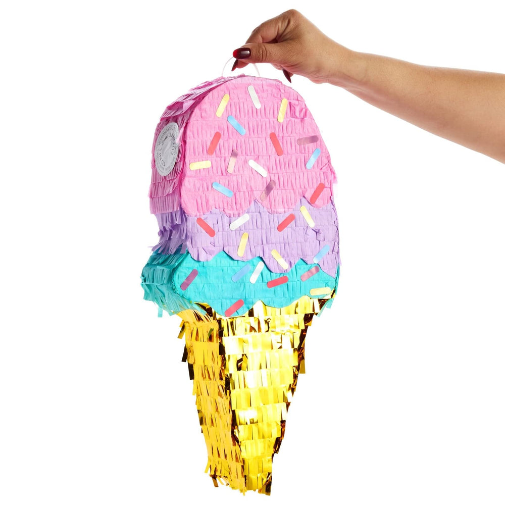 Blue Panda ice cream pinata with integrated hanging loop for easy setup.