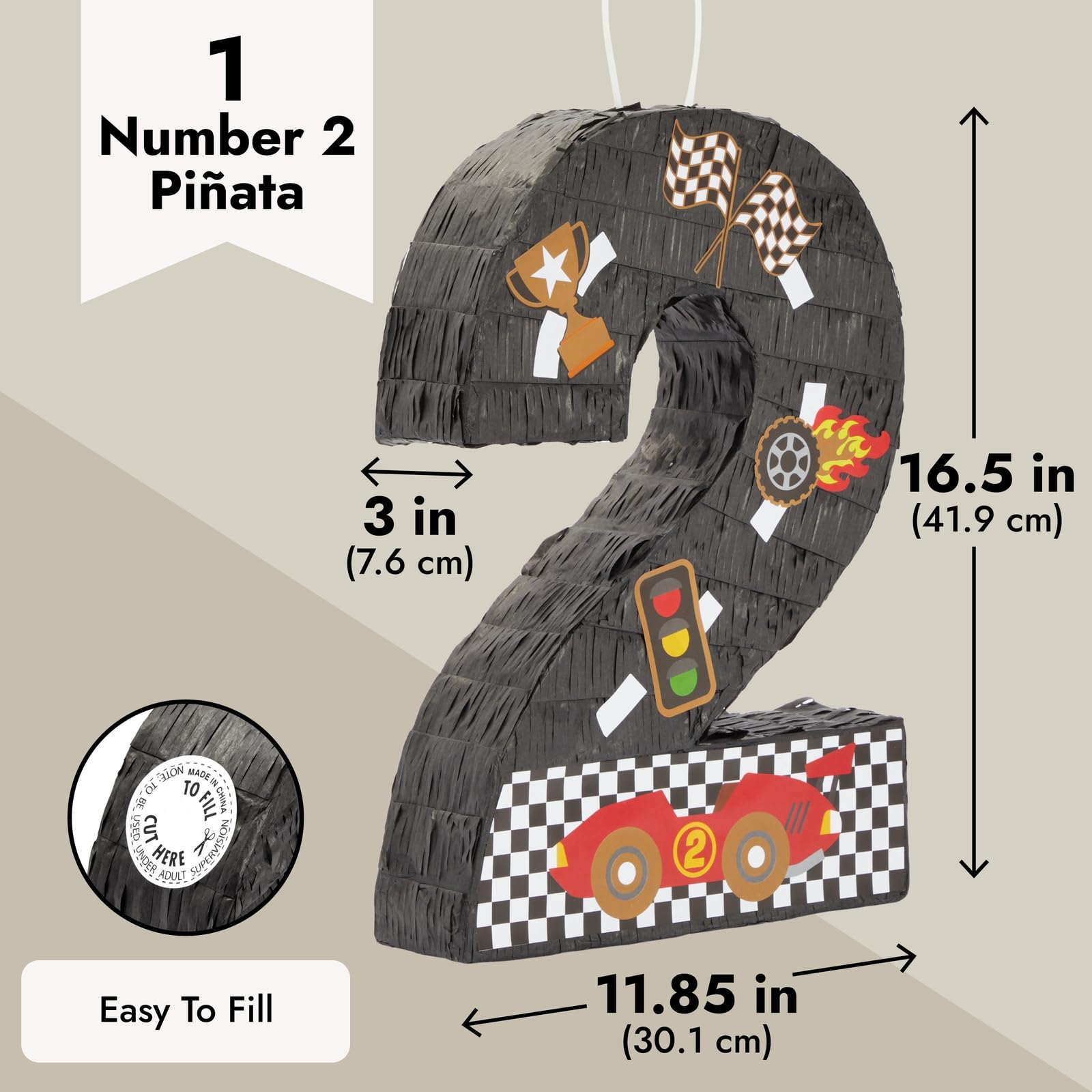 Blue Panda Number 2 Race Car Pinata checkered-flag details capture party energy