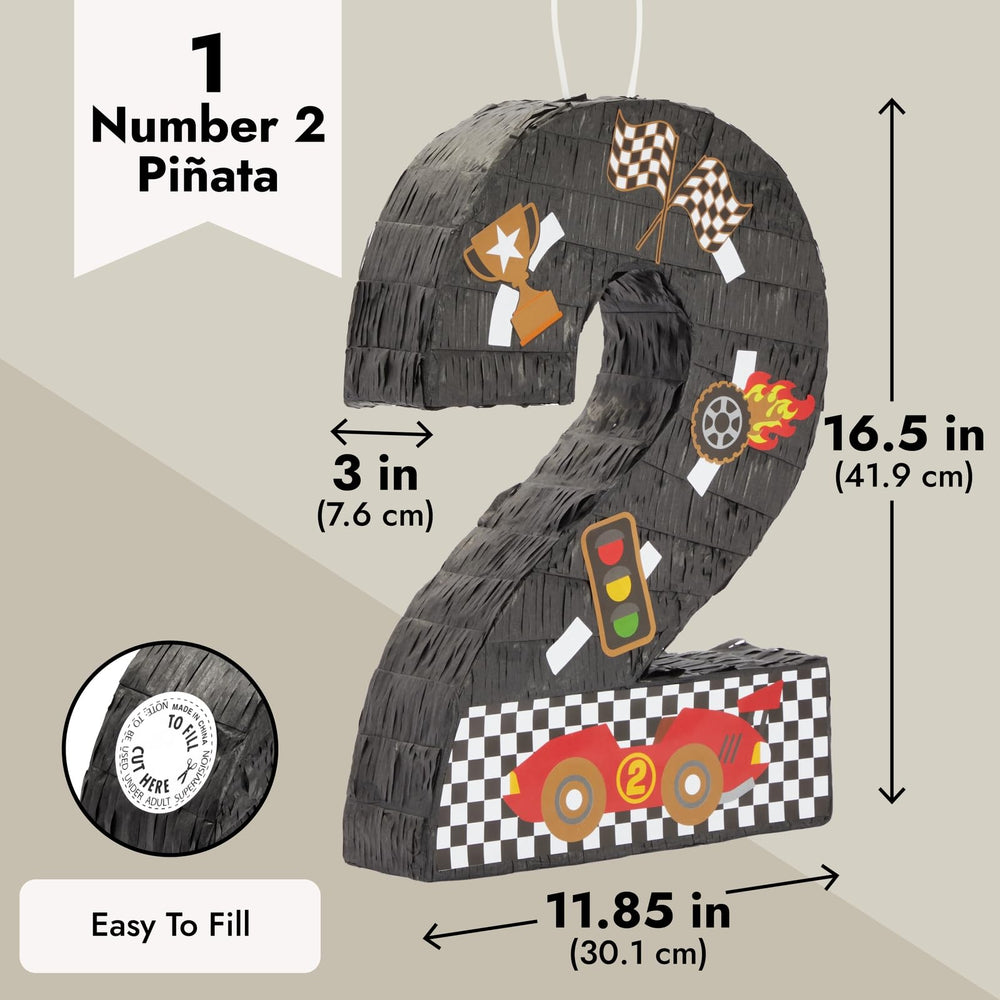 Blue Panda Number 2 Race Car Pinata checkered-flag details capture party energy