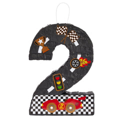 Blue Panda Number 2 Race Car Pinata top-fill opening simplifies candy filling