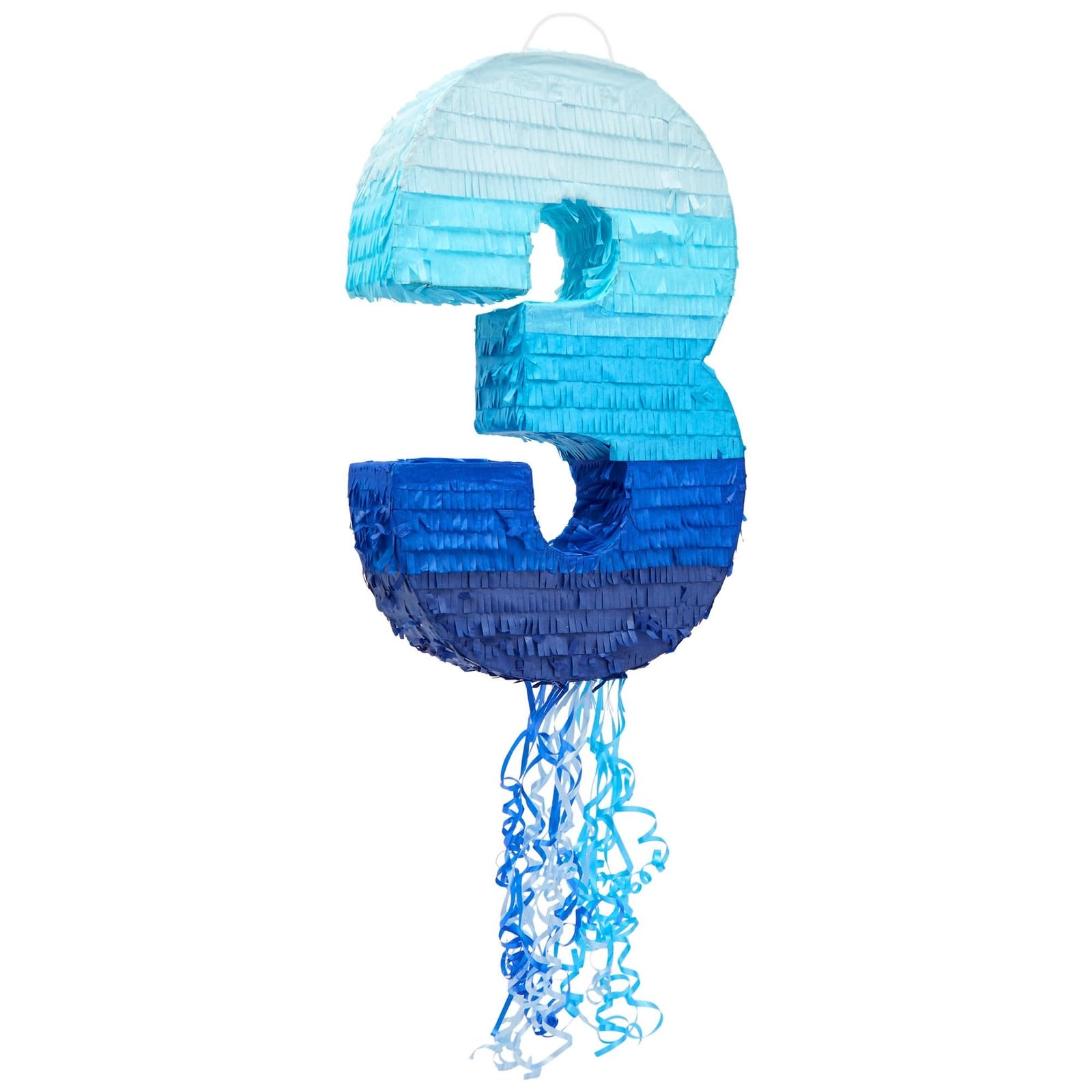 BLUE PANDA ombre blue Number 3 pinata with pull-string for interactive party fun.