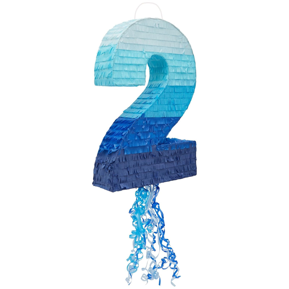 BLUE PANDA Ombre Blue Number 7 pull pinata top view for festive party decor centerpiece.