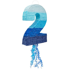 BLUE PANDA Ombre Blue Number 7 pull pinata top view for festive party decor centerpiece.