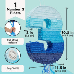BLUE PANDA ombre blue pinata hanging setup for ocean-themed celebrations.