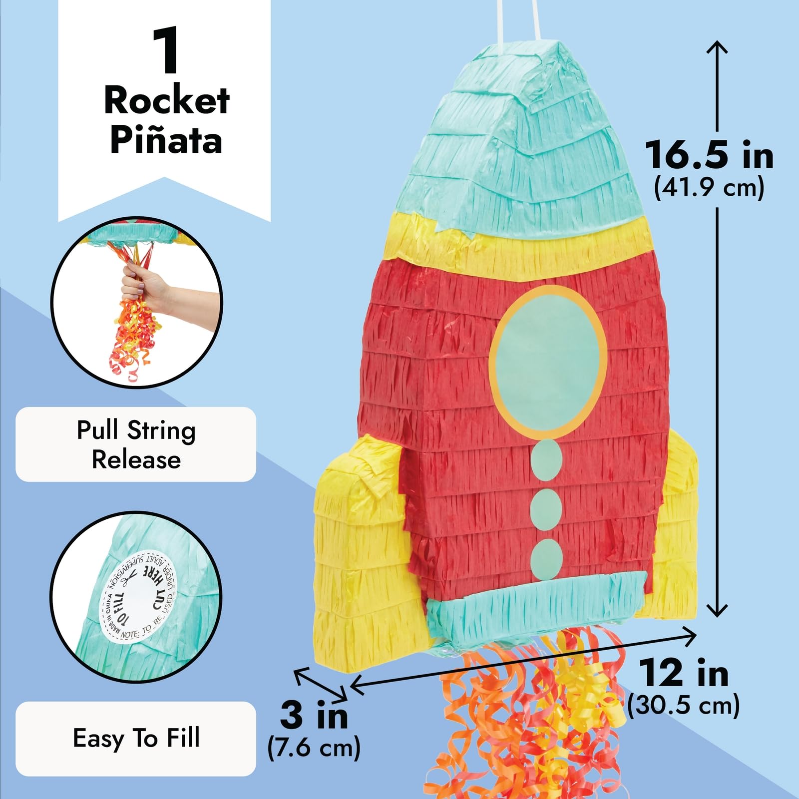 Blue Panda pinata top opening fill demonstrates simple candy and toy loading.