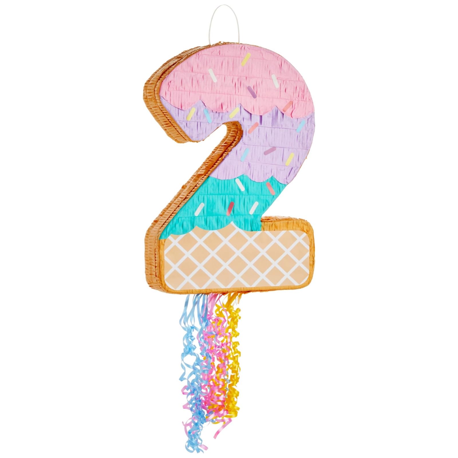 Blue Panda pull string pinata Number 2 ice cream for interactive birthday fun.