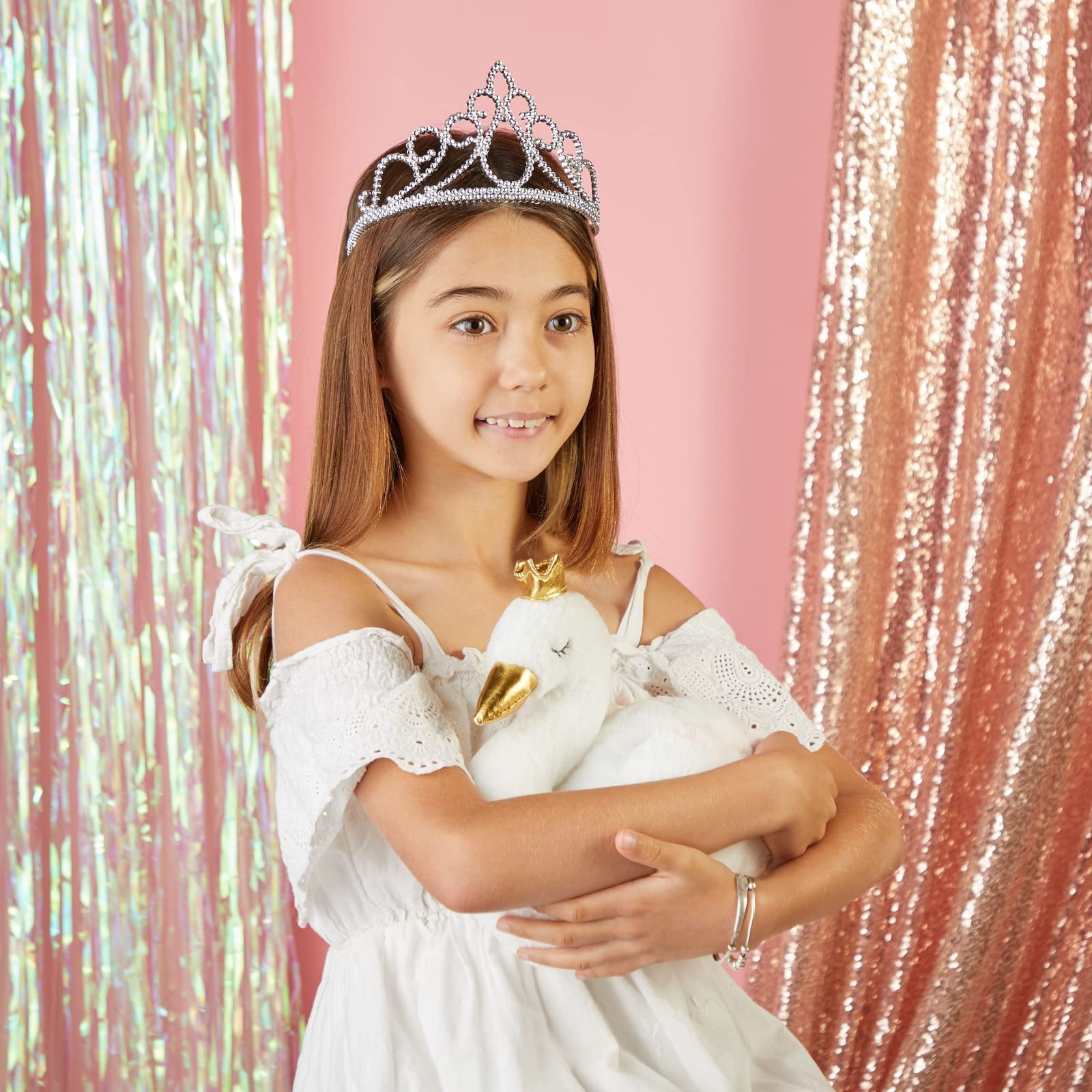 Blue Panda tiara closeup in silver showing shimmering finish for pretend play