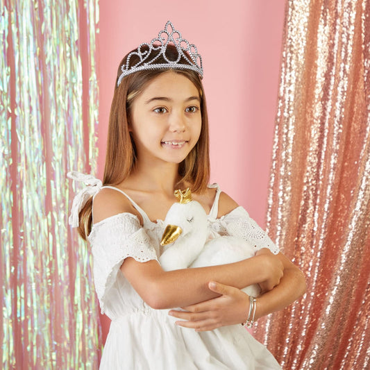 Blue Panda tiara closeup in silver showing shimmering finish for pretend play