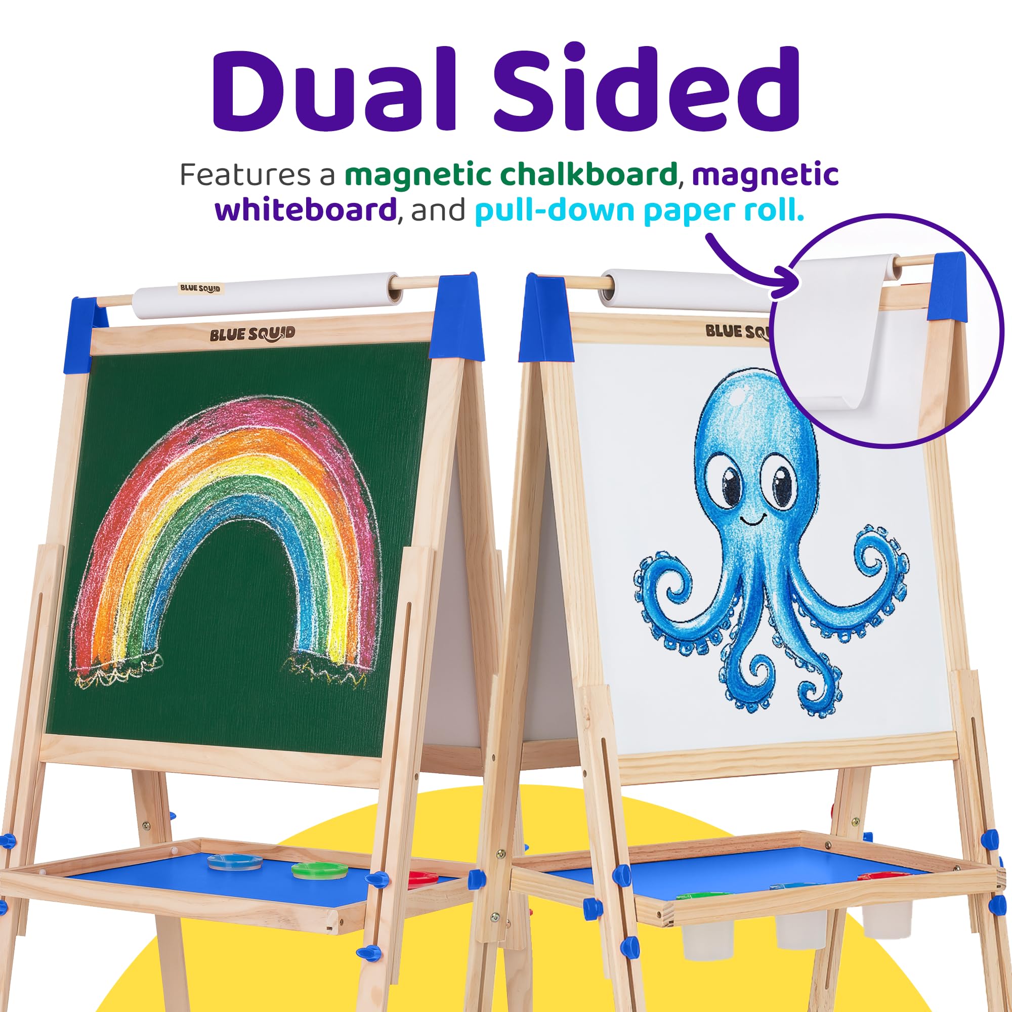Blue Squid Art Easel with paper roll for quick doodling and learning.