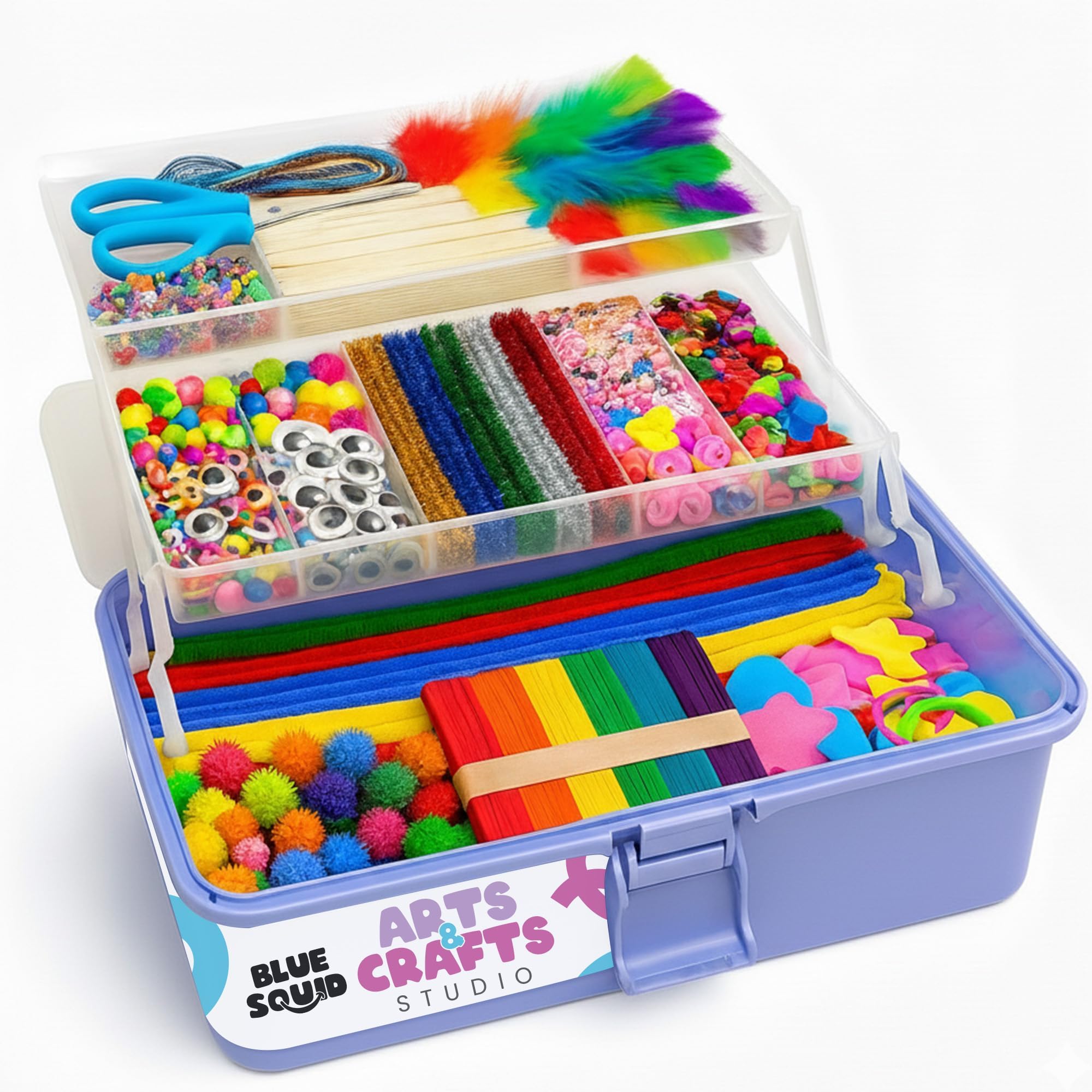 Blue Squid crafts box purple open lid for easy access to supplies
