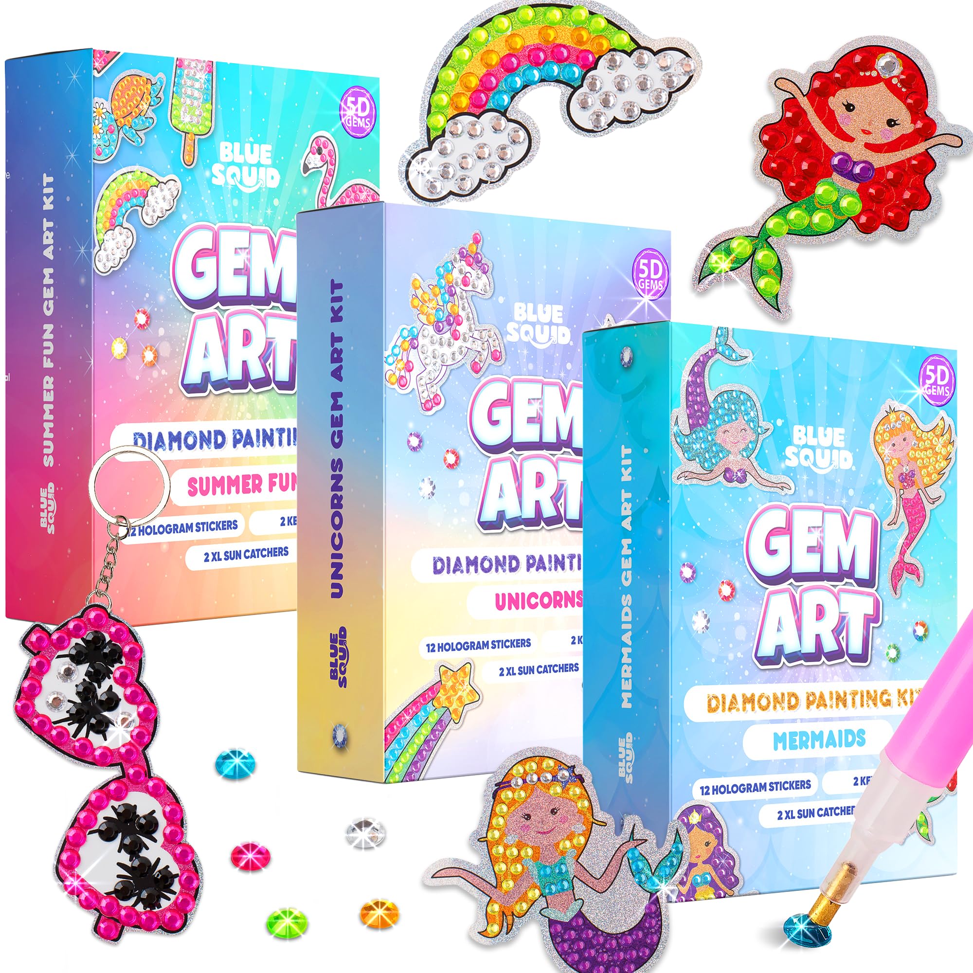 Blue Squid Mermaid Diamond Art Kit with vibrant gems for creative play and fine motor skill.