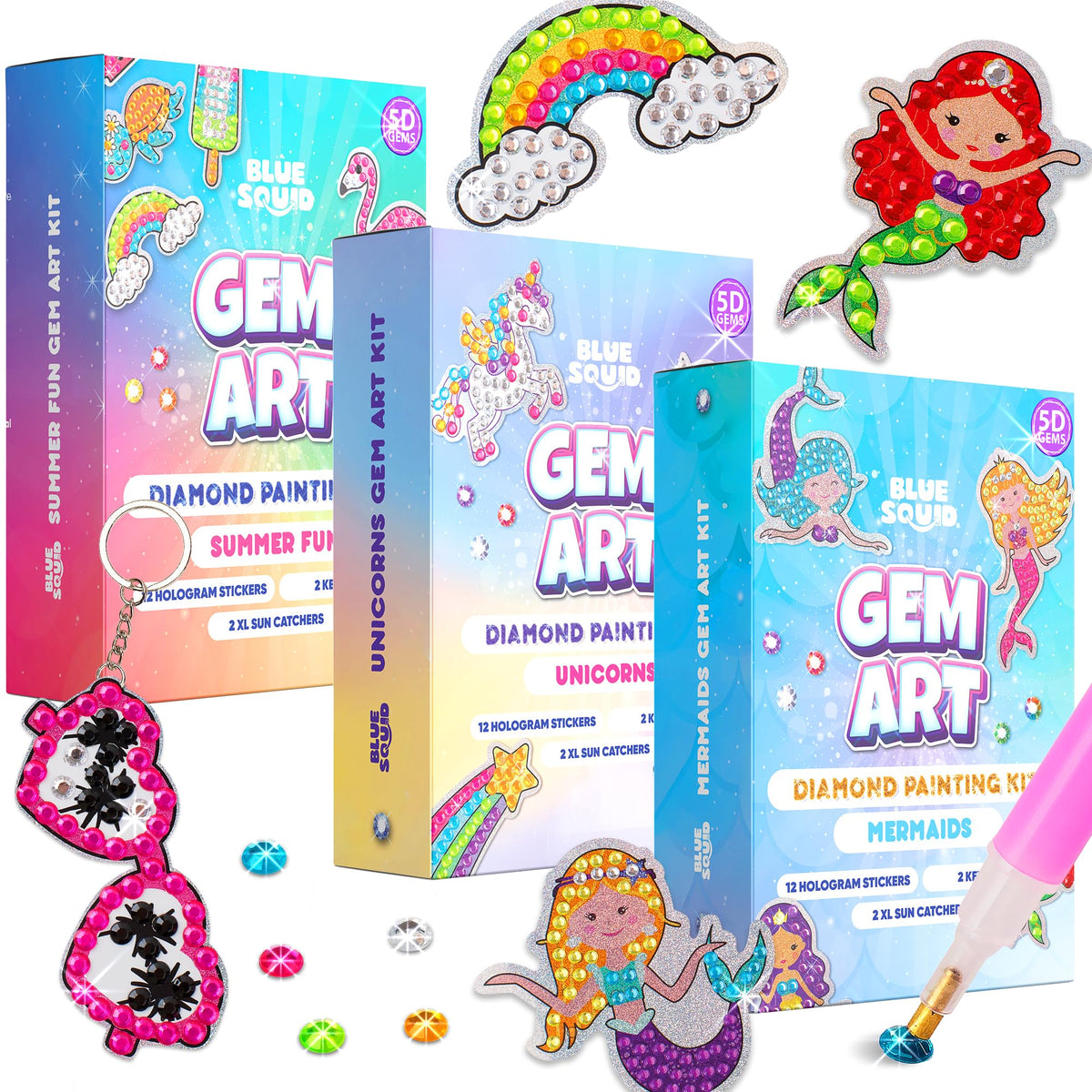Blue Squid Mermaid Diamond Art Kit with vibrant gems for creative play and fine motor skill.