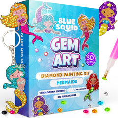 Blue Squid Mermaid Diamond Art stickers: vibrant designs for quick kid-friendly crafts.