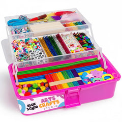 Blue Squid pink crafts box front view showing organized storage for creative projects
