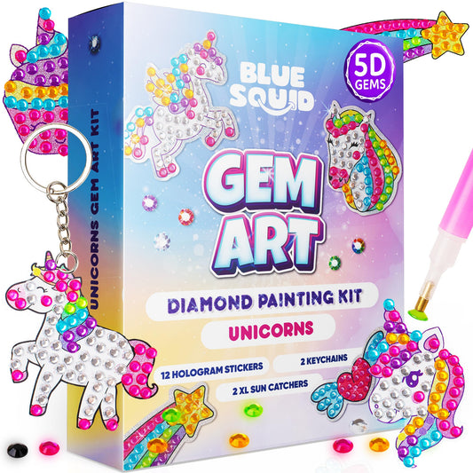 Blue Squid Unicorn Diamond Art Kit gems for glittery kid stickers