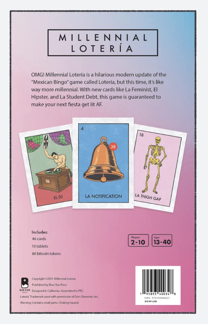 Blue Star Press Millennial Lotería boards ideal for quick setup during lively gatherings.
