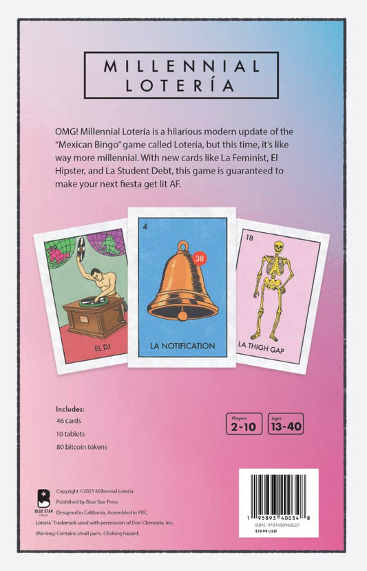 Blue Star Press Millennial Lotería boards ideal for quick setup during lively gatherings.