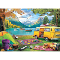 Blueforest 1000-piece puzzle of lakeside camping with an RV for focused relaxation