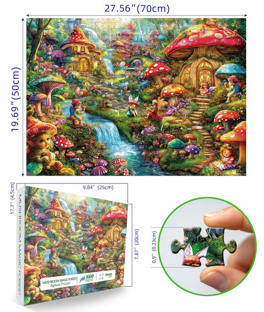 Blueforest 1000-piece puzzle pieces spread on table for a challenging family activity.