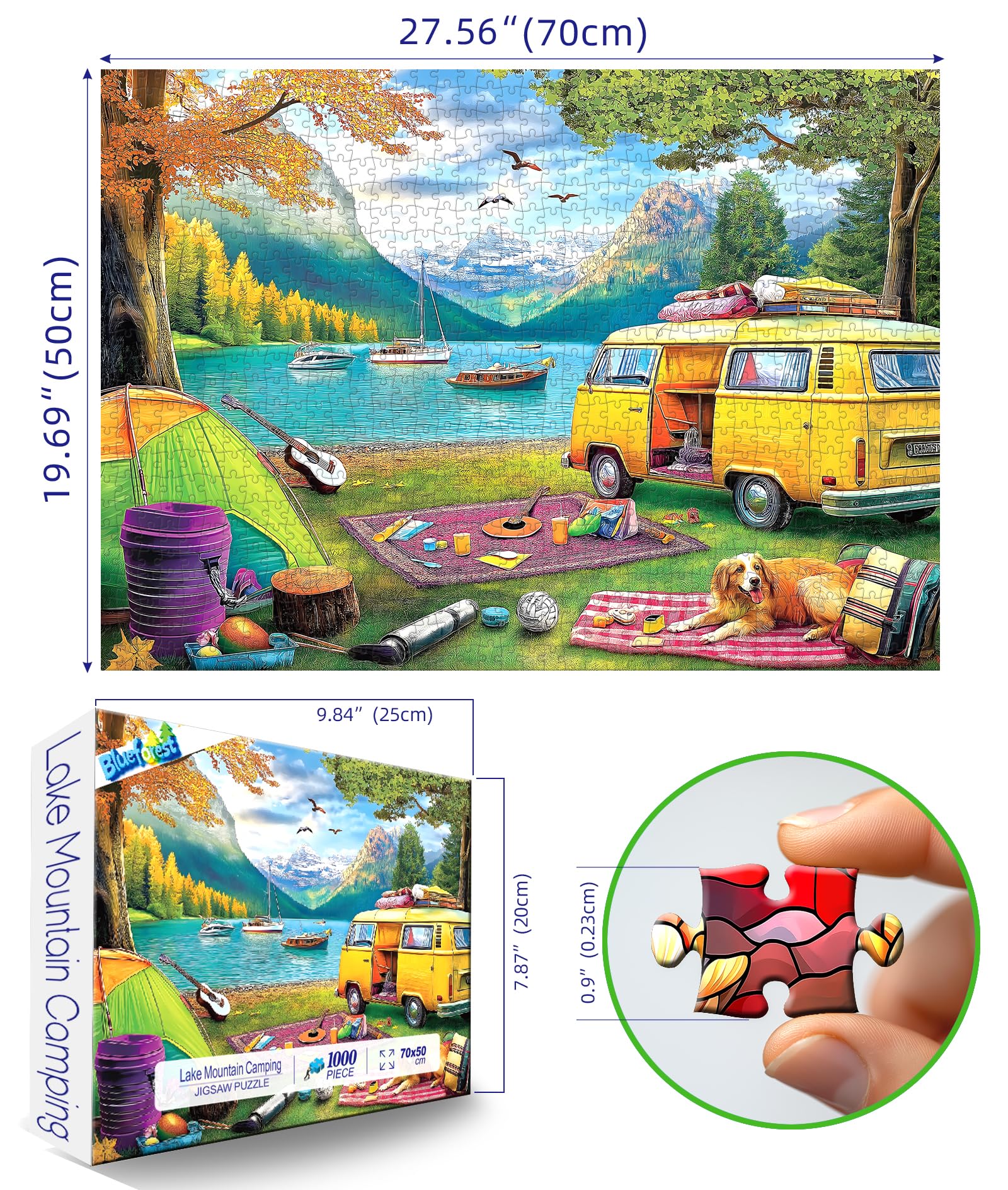 Blueforest 1000-piece puzzle featuring retro RV and campsite for family evenings